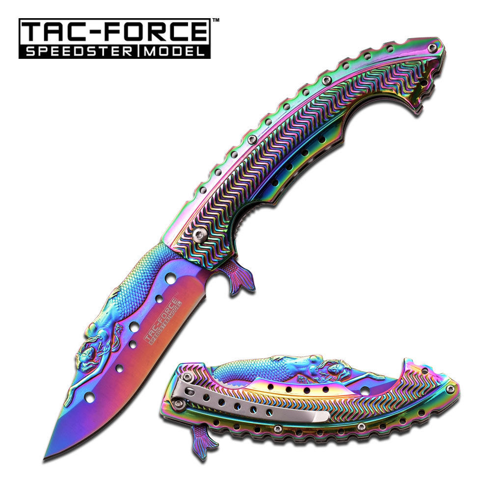 TacForce Rainbow Mermaid Speedster Titanium Pocket Knife Blade