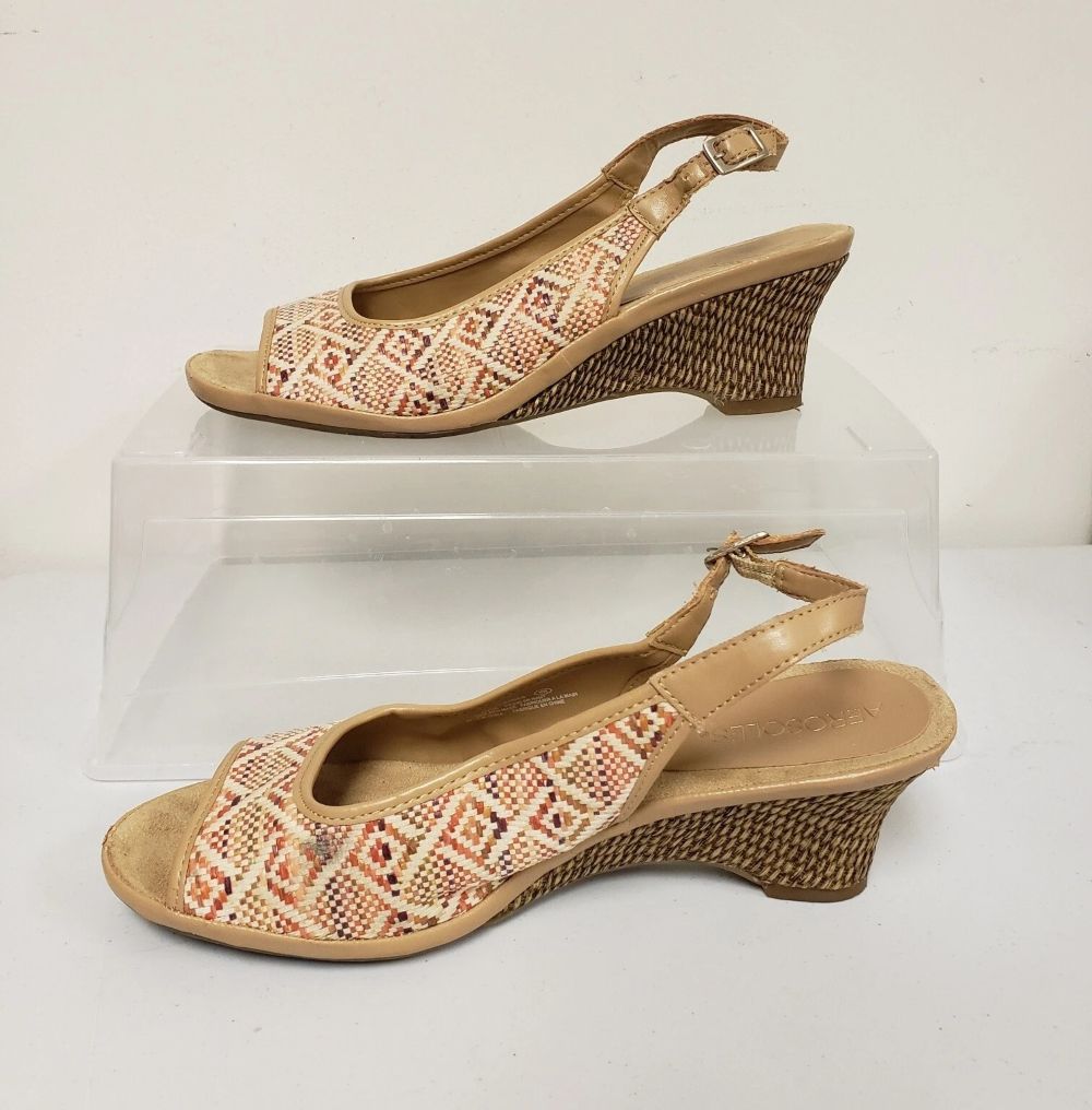 Aerosoles Dozen Roses Weave Pattern Open Toes Sling Back Women's Sandals Sz 8.5M