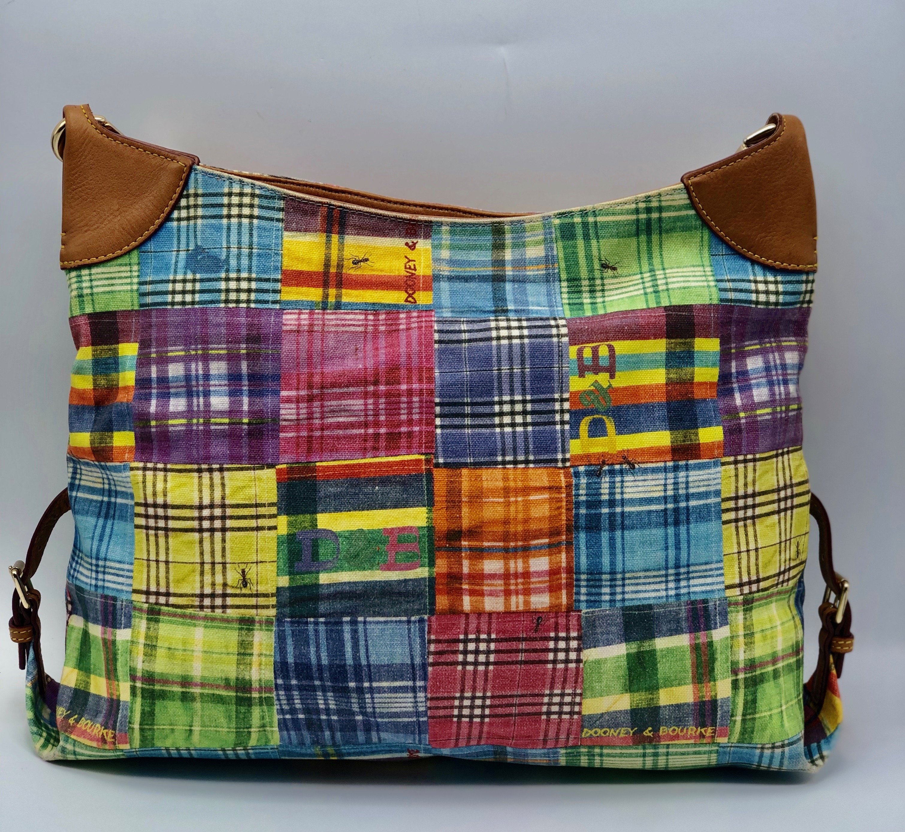 Dooney & Bourke Madras Plaid Ant Print Hobo Bag Sac Purse Retail 250