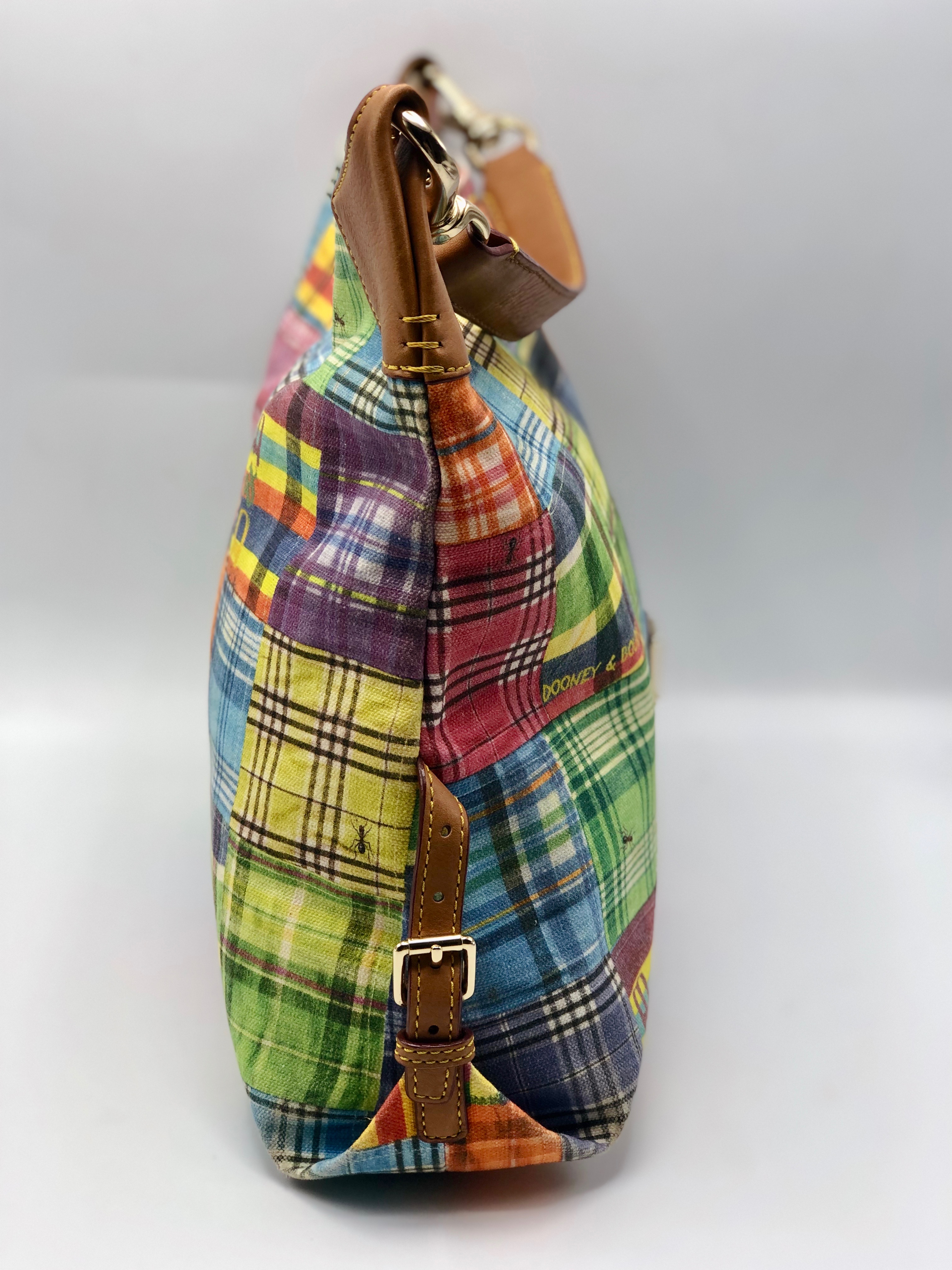 Dooney & Bourke Madras Plaid Ant Print Hobo Bag Sac Purse Retail 250