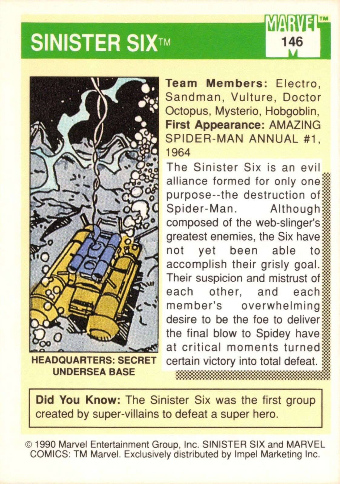 1990 Marvel Universe Series 1 Impel BASE Trading Card 146 SINISTER SIX