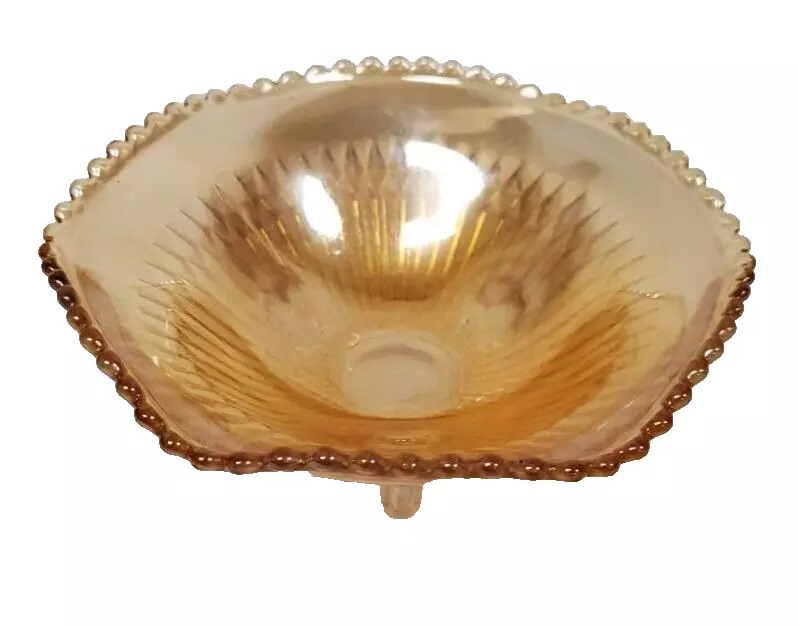 Vintage USA Amber Depression Carnival Glass Candy Footed Bowl 6"