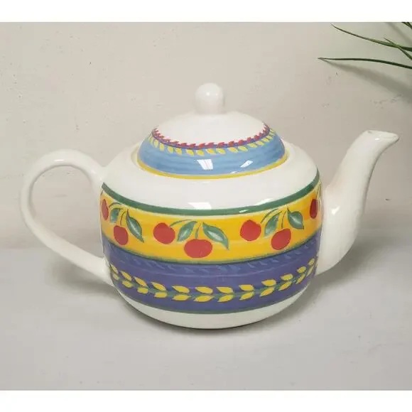 Vintage Vista Alegre Portugal Cherry Fruit Pattern Porcelain Teapot