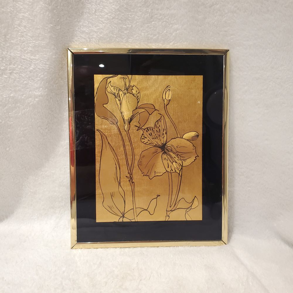 Vintage Framed Flowers Gold Foil Print 8" x 10" Property Room