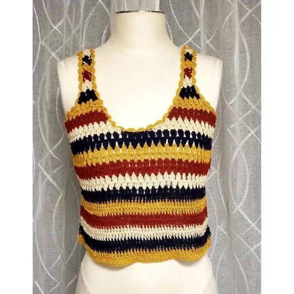NWT Pimkie 100% Cotton Multi-Colored Crochet Teens/Ladies Crop Top Sz S