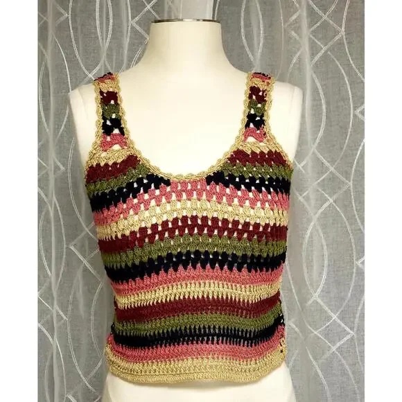 Pimkie 100% Cotton Multi-Colored Crochet Teens/Ladies Crop Top Sz S NWT