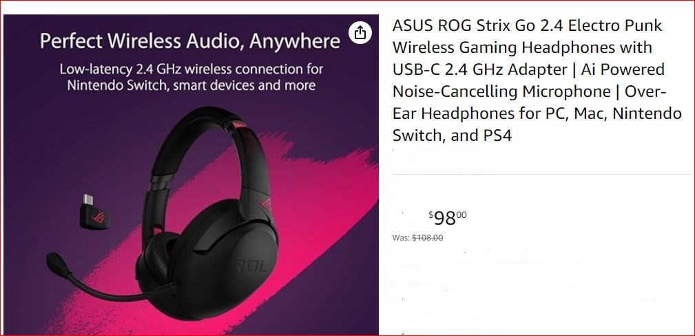 ASUS ROG Strix Go 2.4 Electro Punk Wireless Gaming Headphones