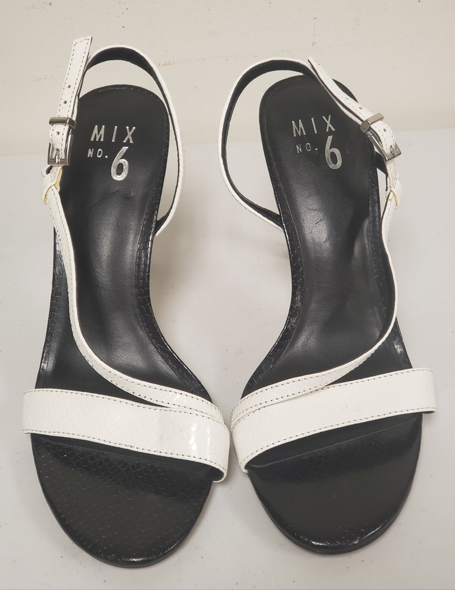 Mix No.6 Black & White Open Toe Ankle Strap Heels Sandals Sz 8.5M-US