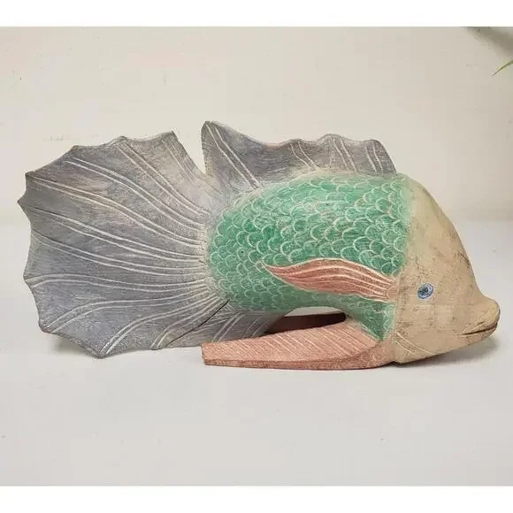 Vintage Hand Carved Hand Painted Wooden Tropical Fish Figurine 9" Long