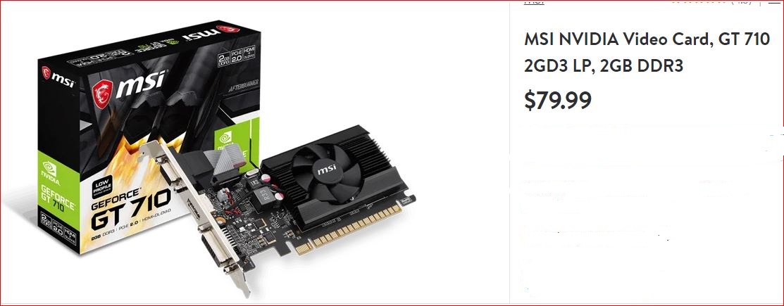 MSI NVIDIA Video Card, GT 710 2GD3 LP, 2GB DDR3