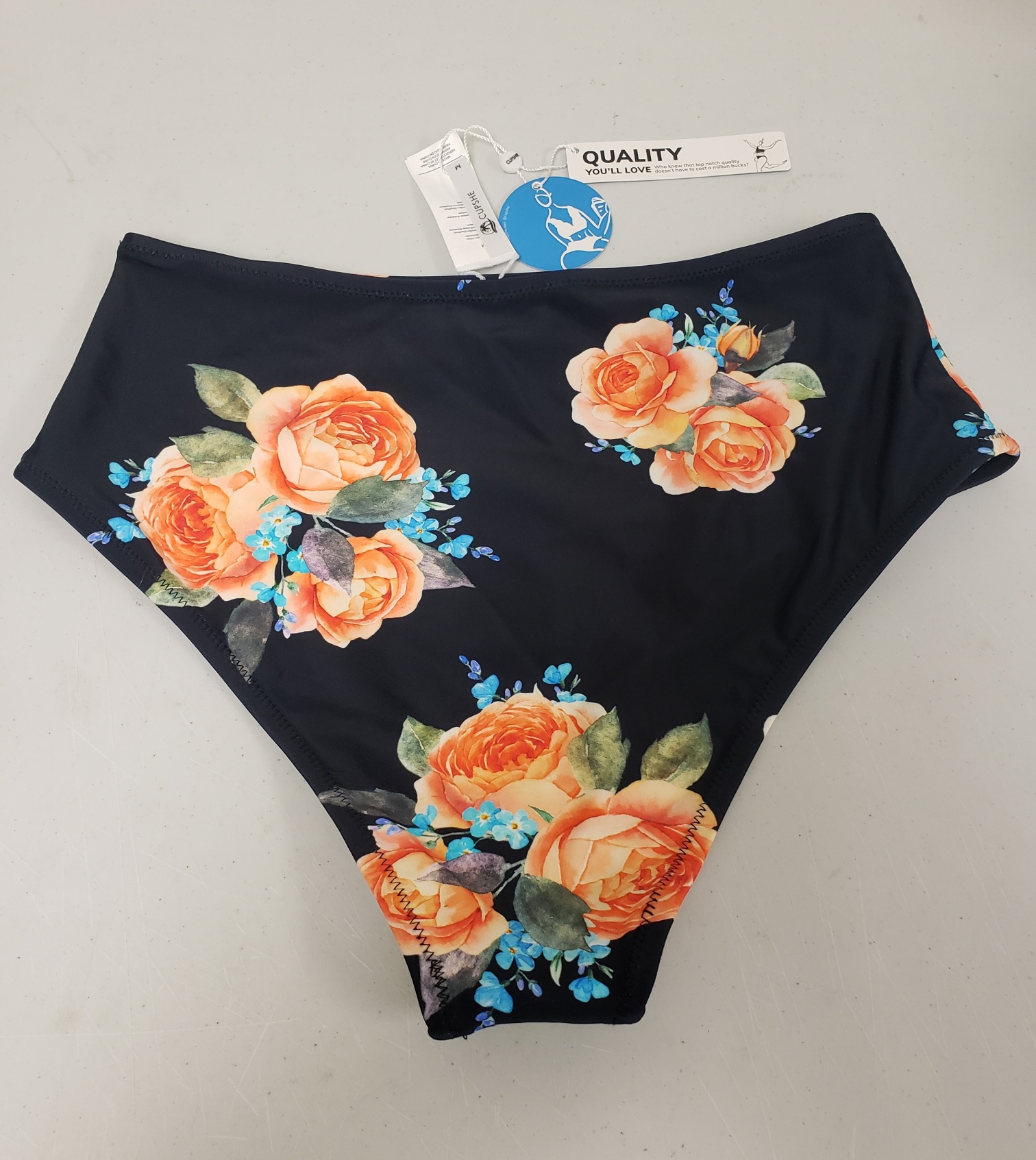 NWT Cupshe Orange Floral Print Women's Swimwear-Bikini Only Sz M, Made in China