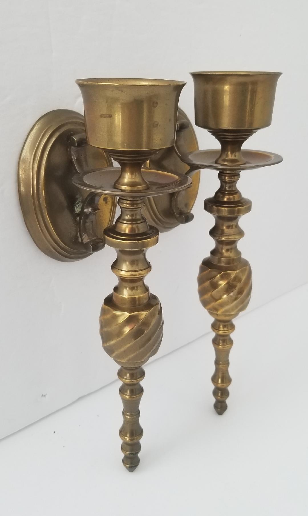 Vintage Solid Brass Candle Holders Wall Sconces Property Room