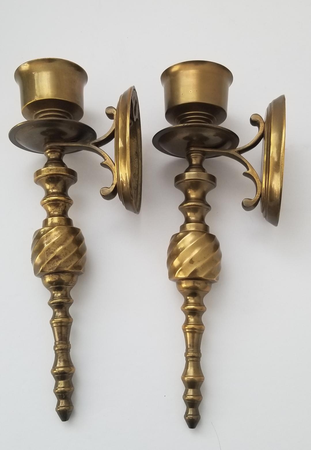 Vintage Solid Brass Candle Holders Wall Sconces Property Room