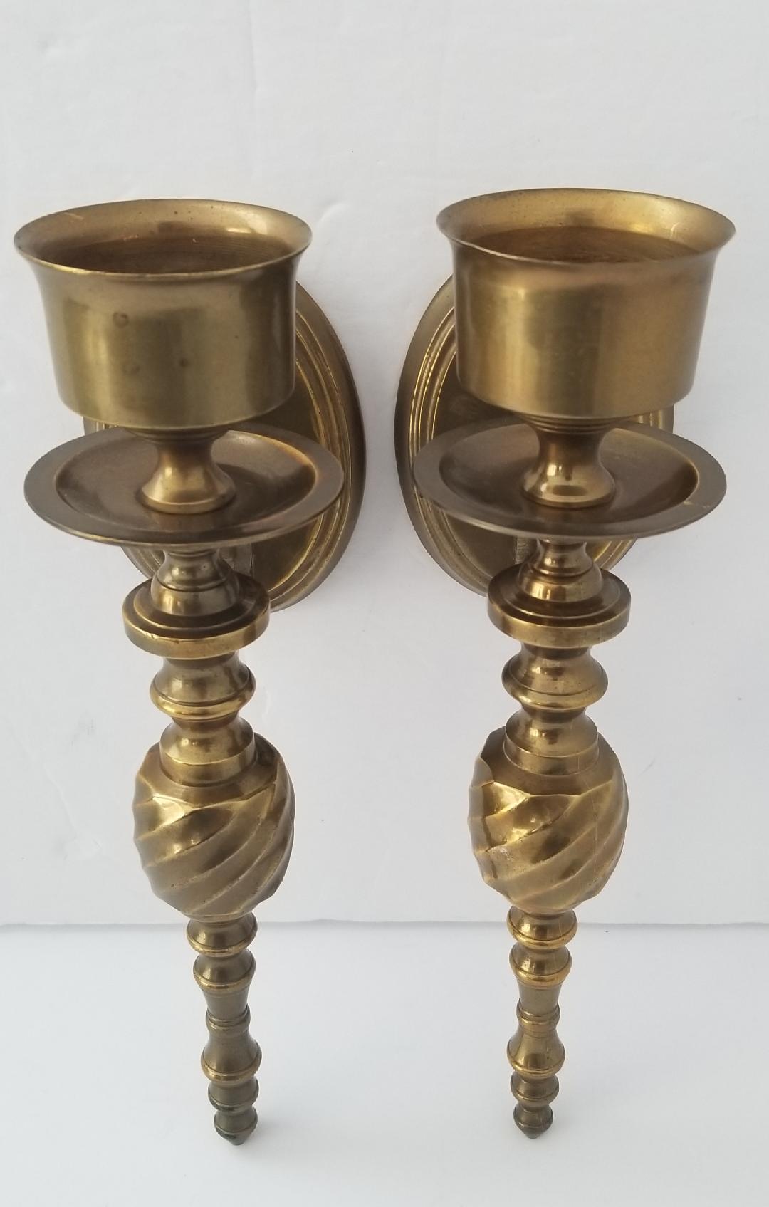 Vintage Solid Brass Candle Holders Wall Sconces Property Room