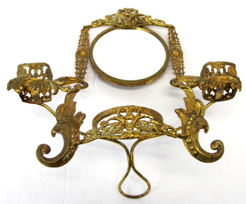 Antique Brass Dresser Vanity Mirror Set with Perfume and Ring holders