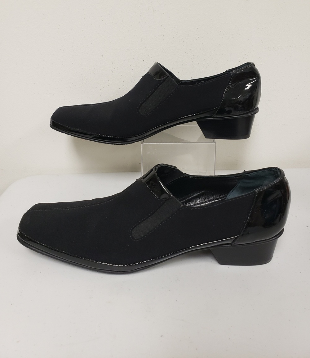 Vtg Amalfi By Rangoni Black Suede Patent Women's Slip-On Shoes, Sz9SS-Italy