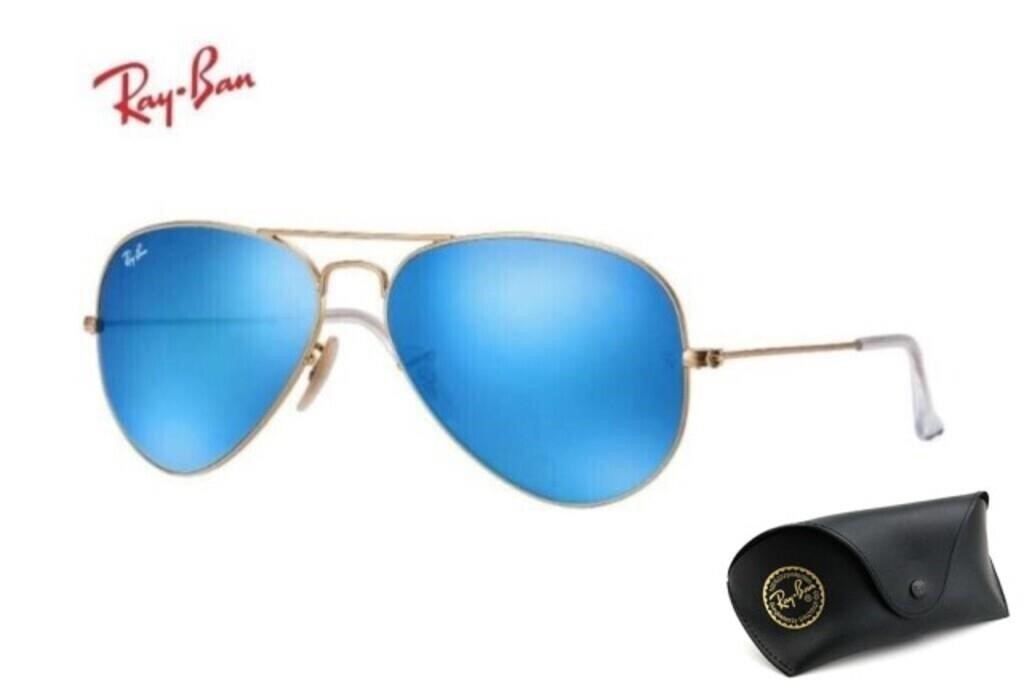 Rayban Aviator Sunglasses - with Case - 3026 - Gold Frame/ Blue Mirror Lens