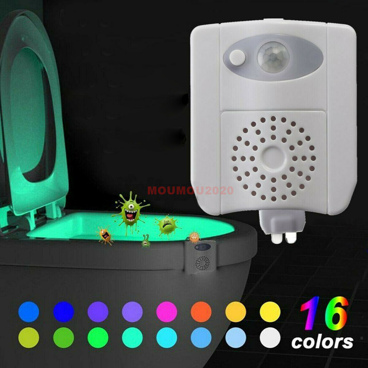 Toilet Night Light Motion Activated 16-Color LED Sensor Bowl Seat Glow ...
