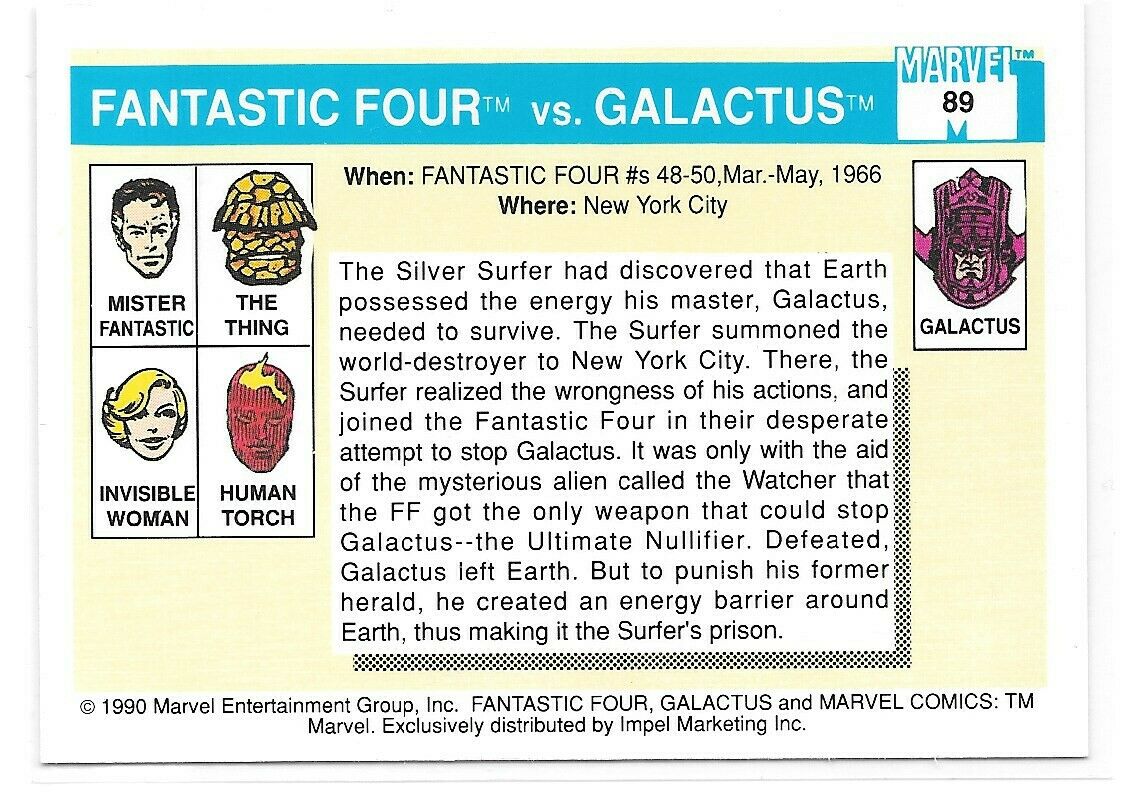 1990 Marvel Super Heroes Trading Card Impel Fantastic Four vs Galactus