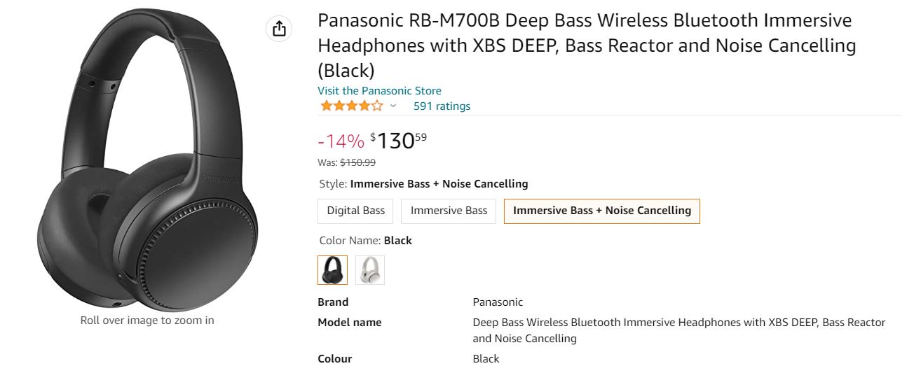 Panasonic RB M700B Bluetooth Noise Cancelling Headphones Property Room