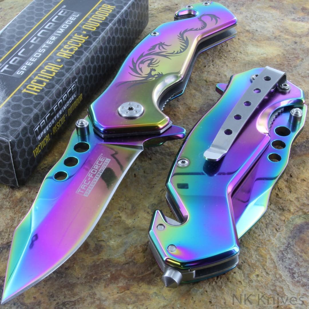 TacForce AO Titanium Rainbow Dragon Rescue Glass Breaker Pocket Knife