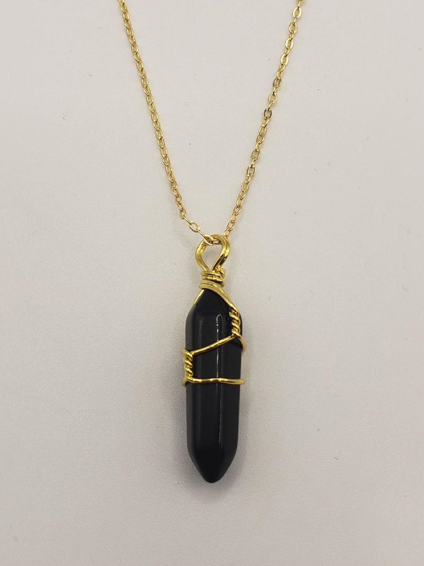 Wire Wrapped Black Obsidian Pendulum Pendant Necklace Property Room