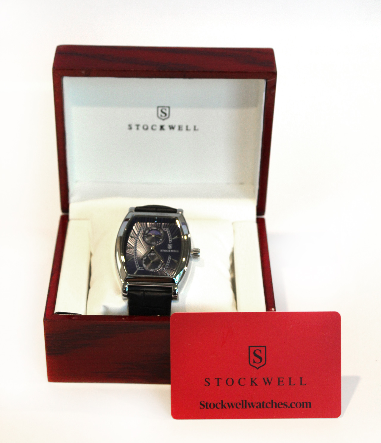 Men's Stockwell Watch with Moonphase Movement and Black Leather Strap