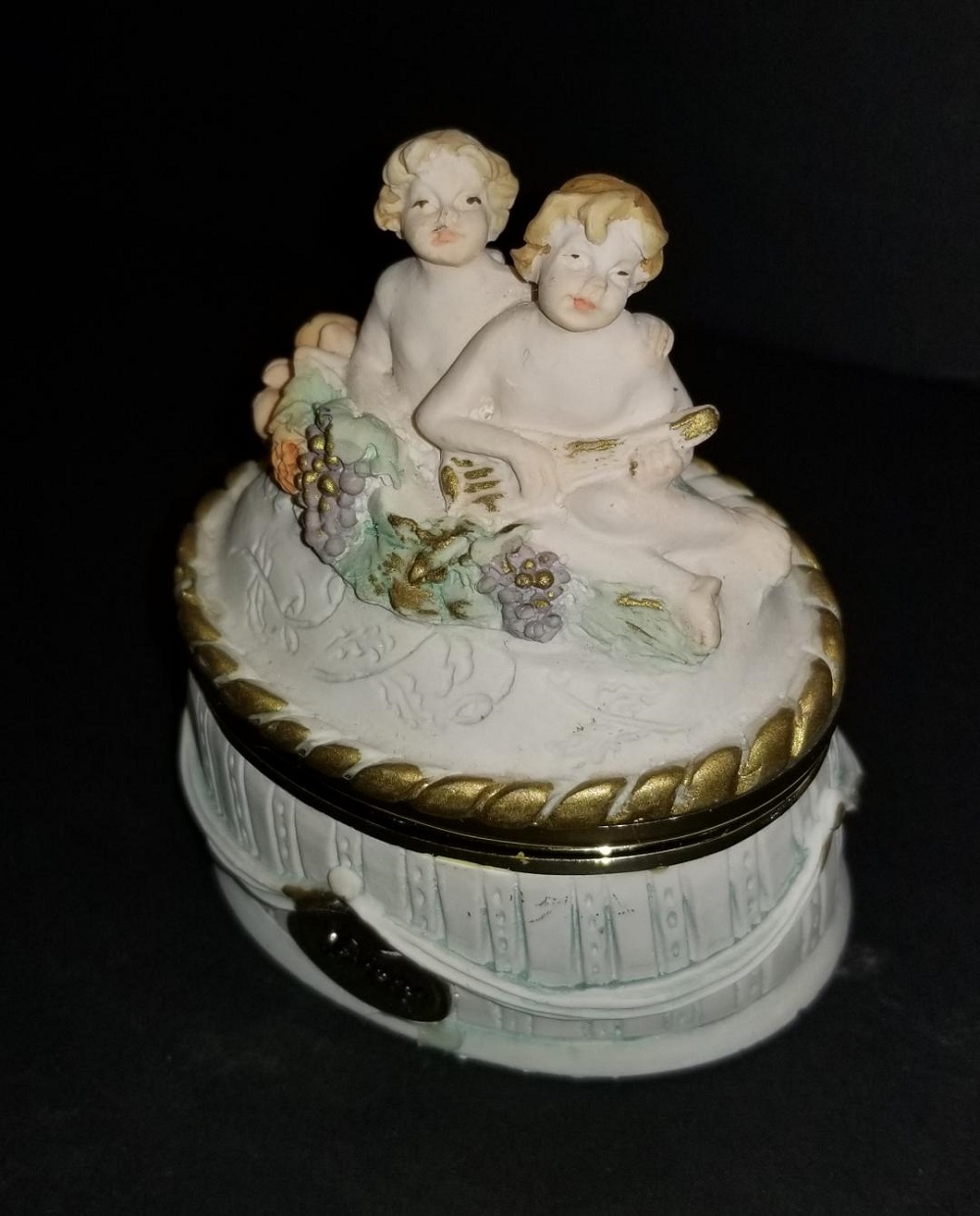 Vintage Ceramic Cherubs Trinket Box with Lid Berger Property Room