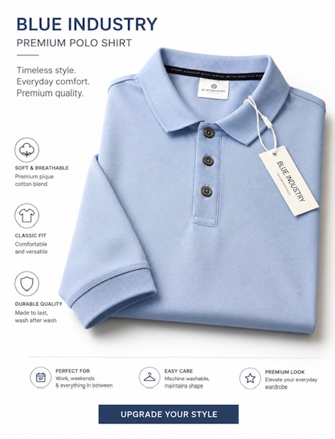 Men's Shirt 4XL Blue Industry Polo Shirt Sz 4XL