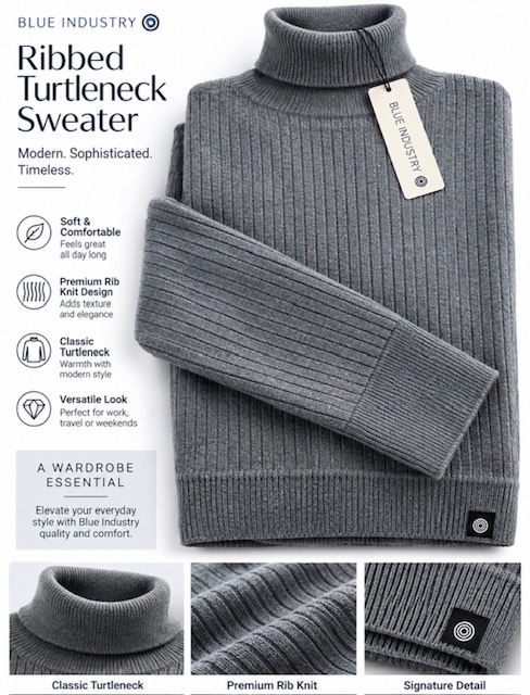 Men's Shirt Small Blue Industry Turtle Neck Sz Small