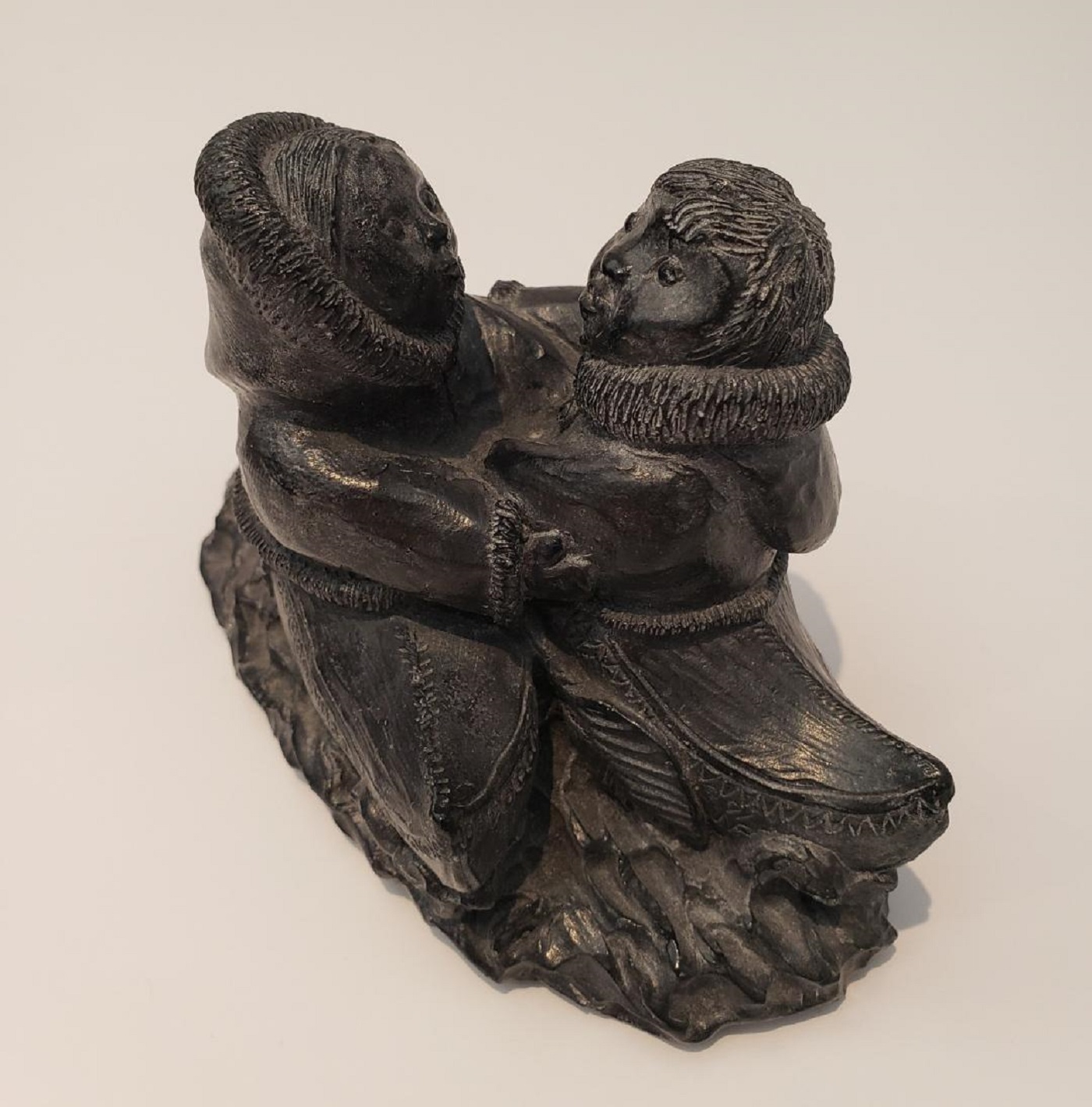 Vintage A Wolf Original Soapstone Sculpture Eskimo Couple Canoeing Made