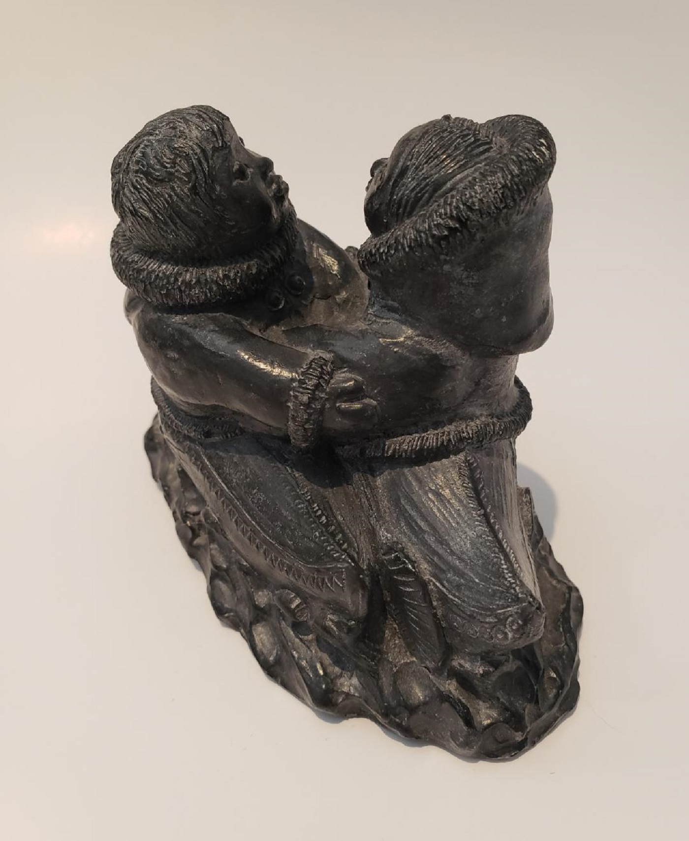 Vintage A Wolf Original Soapstone Sculpture Eskimo Couple Canoeing Made