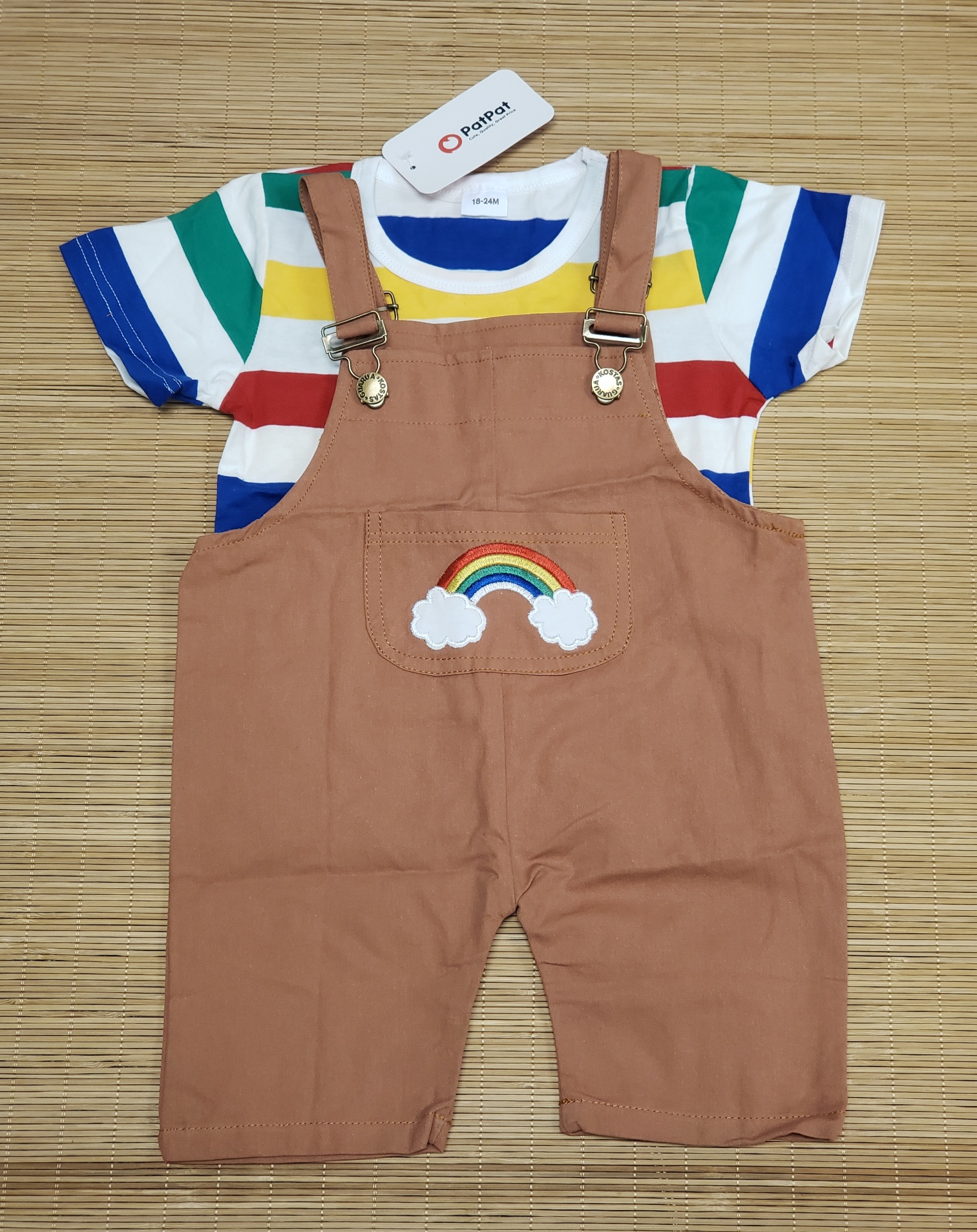 PatPat Made in China NWT Toddler Stripes Rainbow T-Shirt Solid Shorts Jumper Set Sz 18-24M