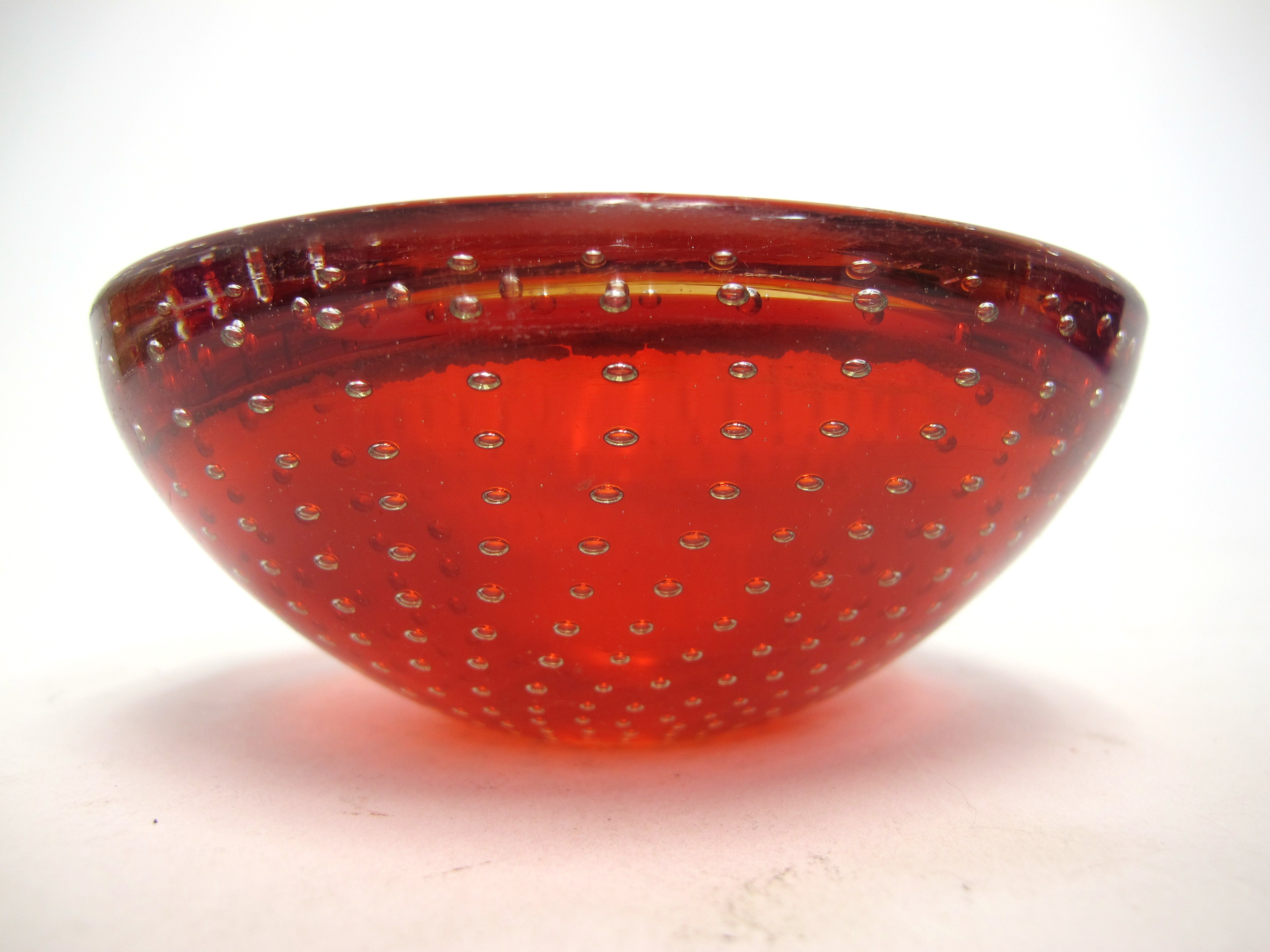 Vintage Murano Red and Clear Bubble Art Glass Candy Dish Property Room