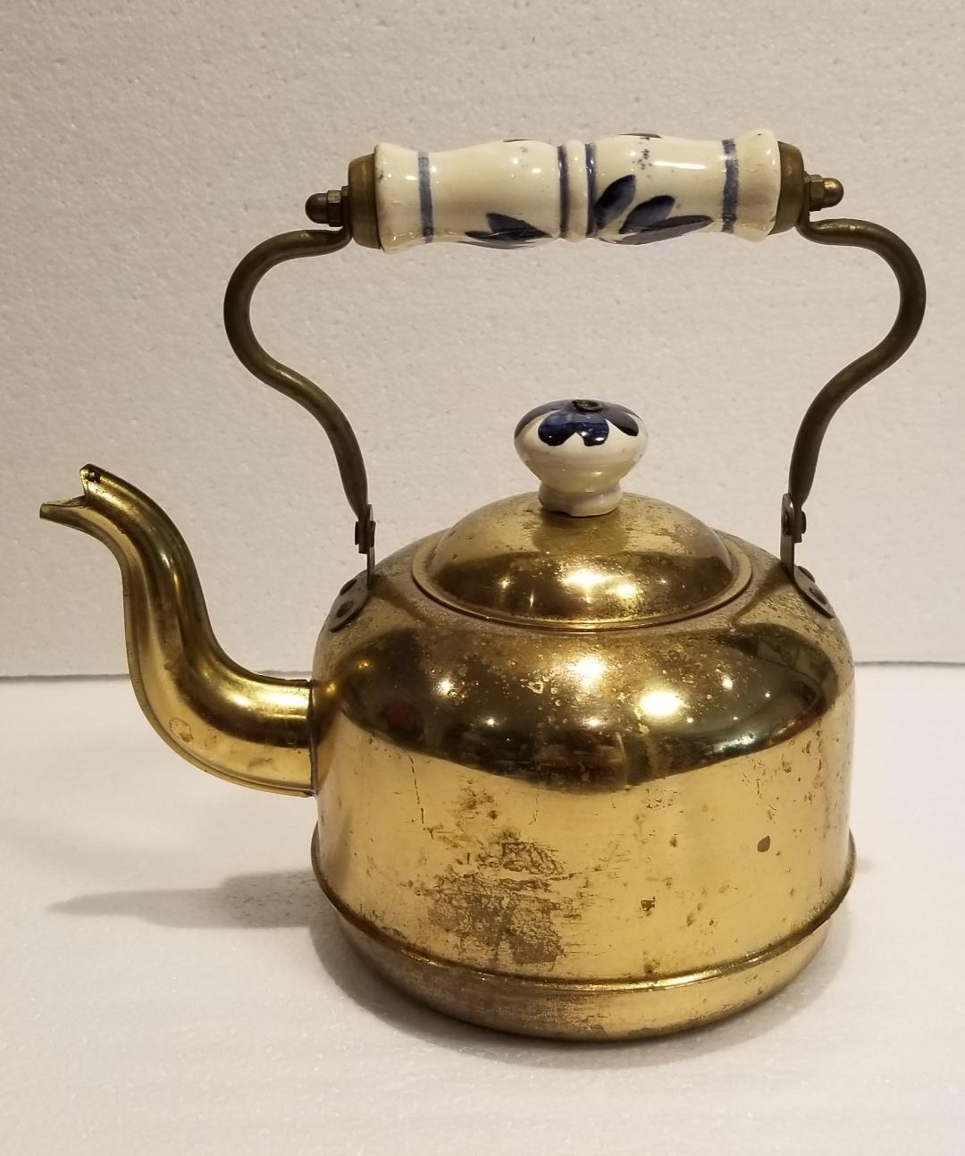 Vintage Brass Teapot with Delf Blue Handle Property Room