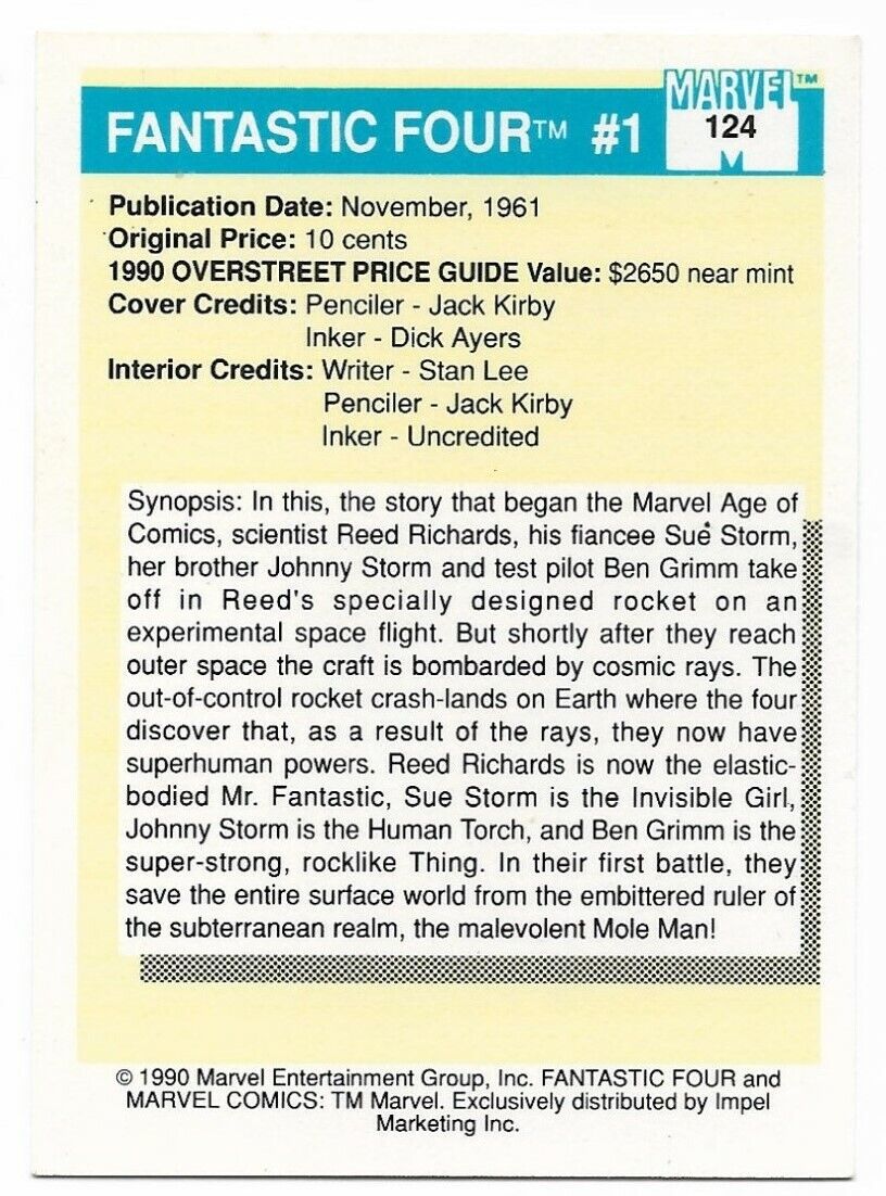 1990 Marvel Universe Series 1 Impel Trading Card Fantastic Four 1 124