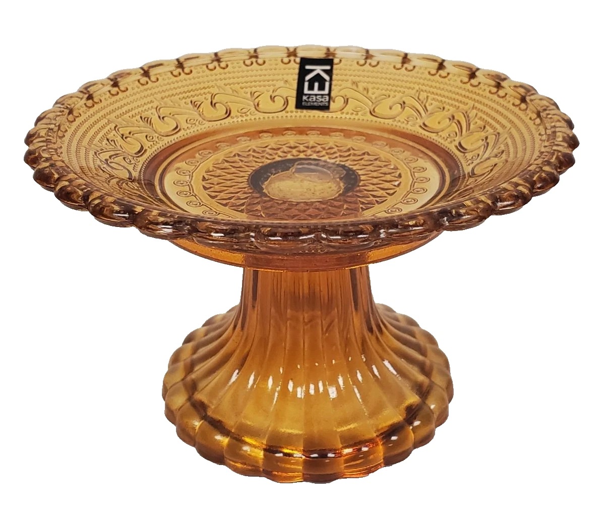 Vintage KE KASA Elements Dessert Amber Glass Pedestal Stand 3"