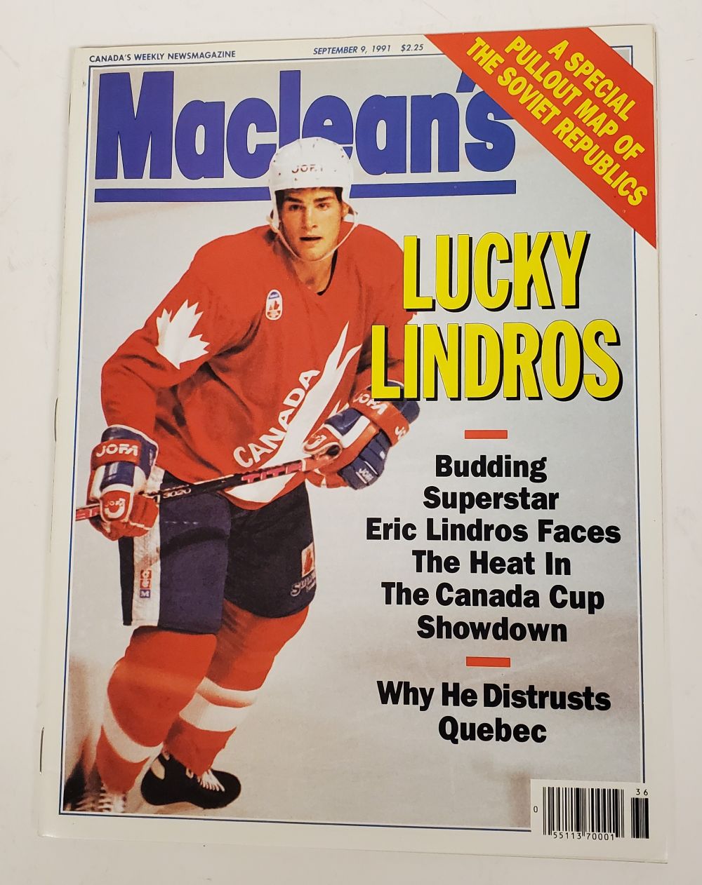 Vintage Canada Sept 9 1991 Maclean's Magazine lucky Lindros & Pullout Map