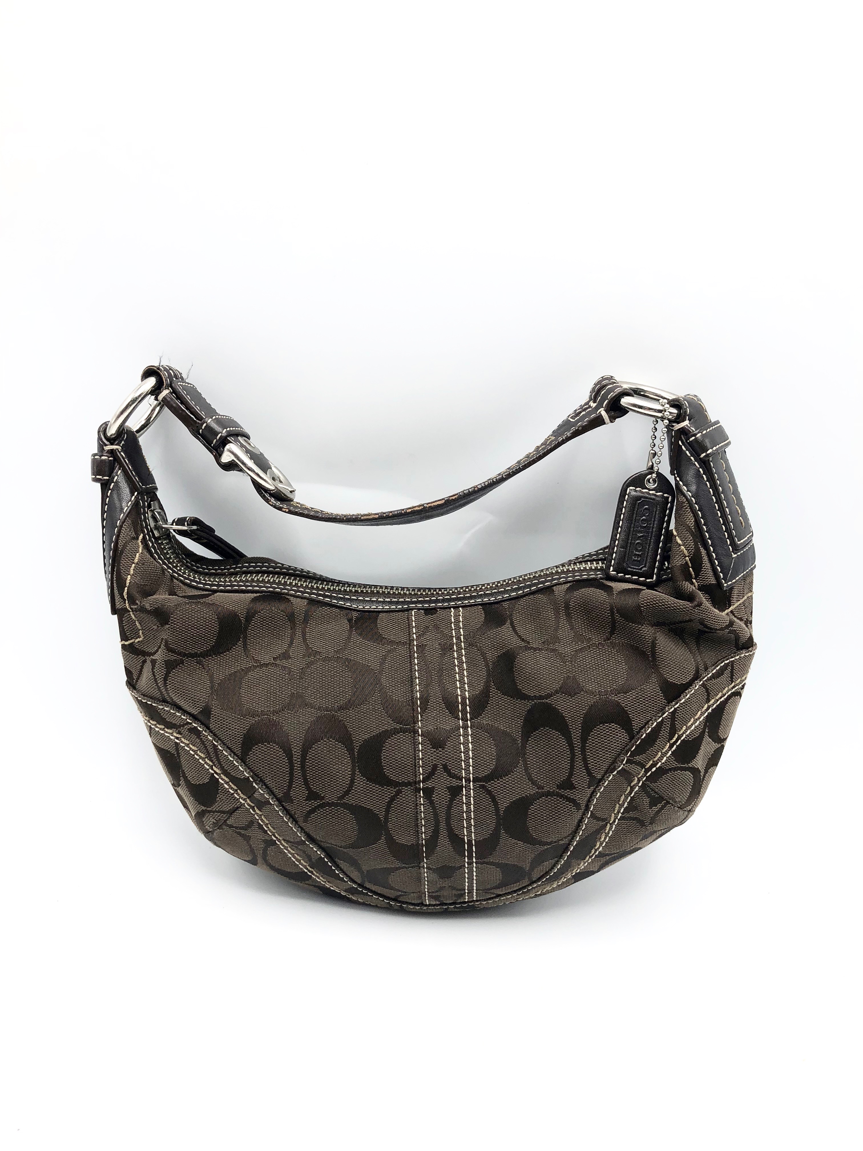 Purse Coach Dark Brown Signature Canvas /& Leather #10073 Small Handbag