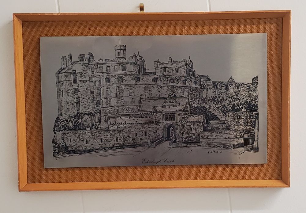 VTG England Framed Etching Stainless Steel Griffin 71 of Edinburgh Castle