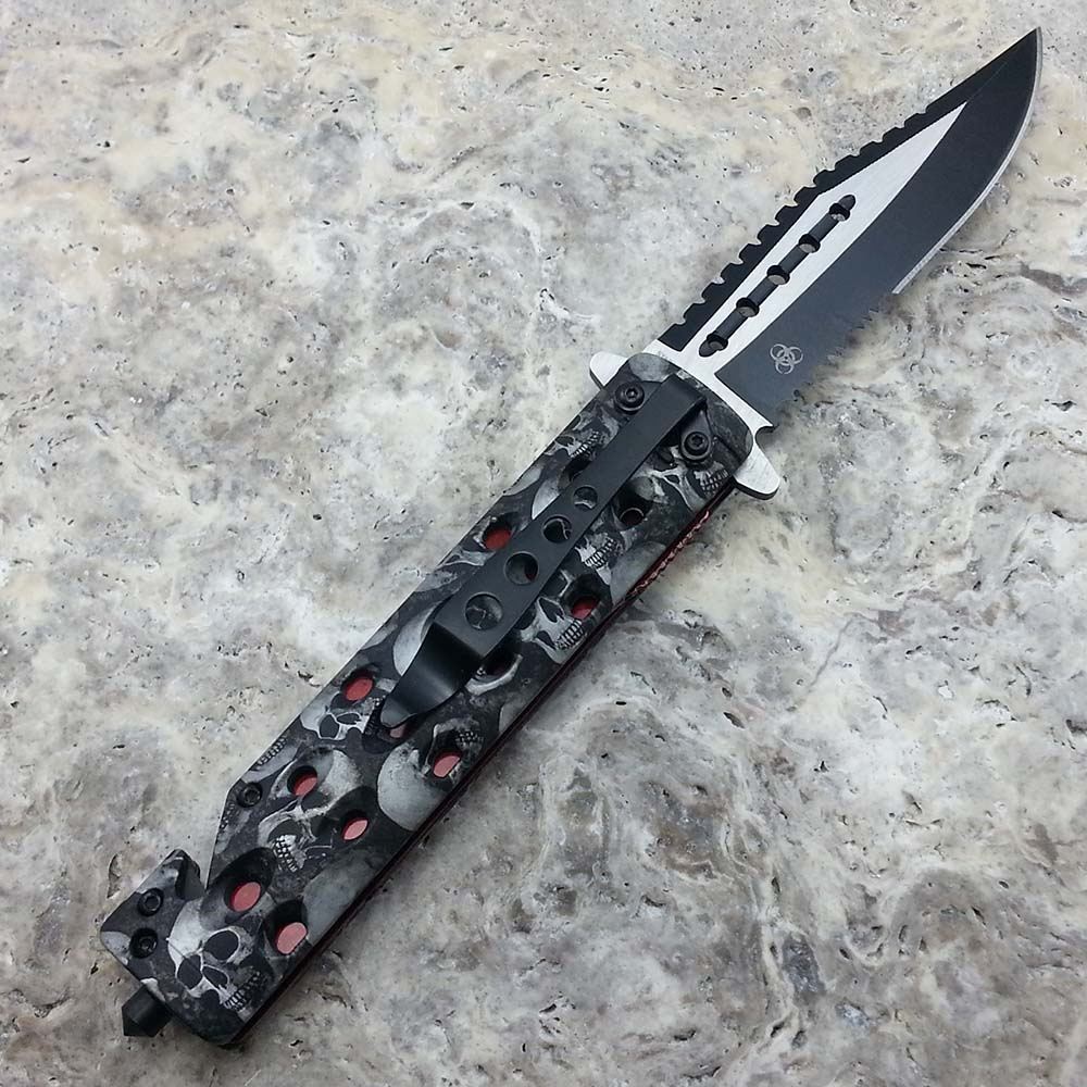 8” Zombie Half Serrated Pocket Knife Property Room