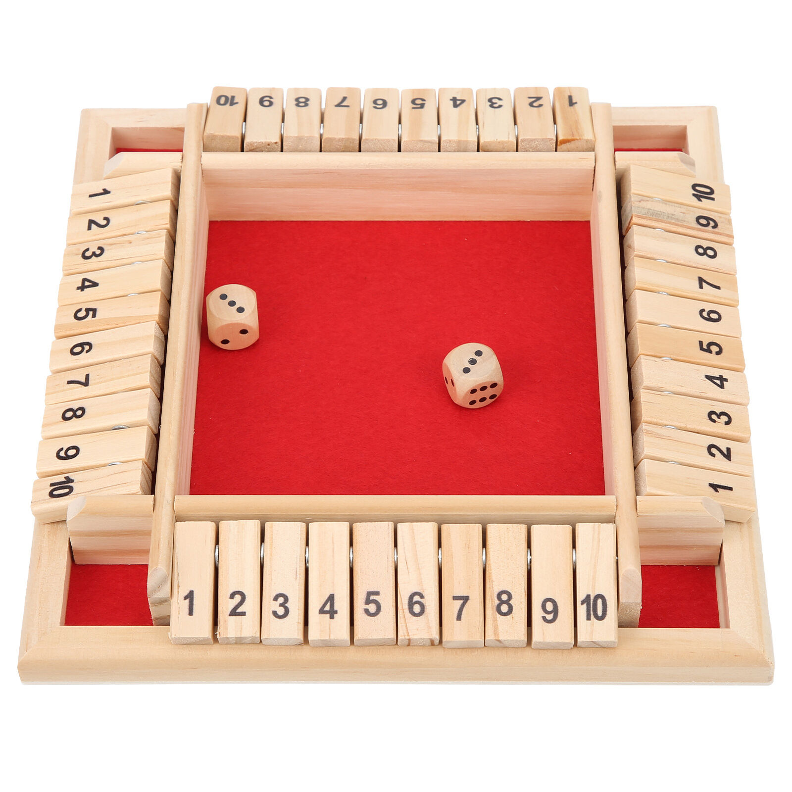 Wooden Shut The Box Dice Game 4 Sided 10 Numbers Board Tabletop Game