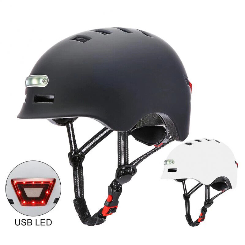 Waterproof Electric Scooter Helmet With Warning Lights Bike LED Light