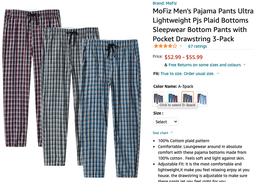 3 PACK MEN'S PAJAMA PANTS SIZE M Property Room