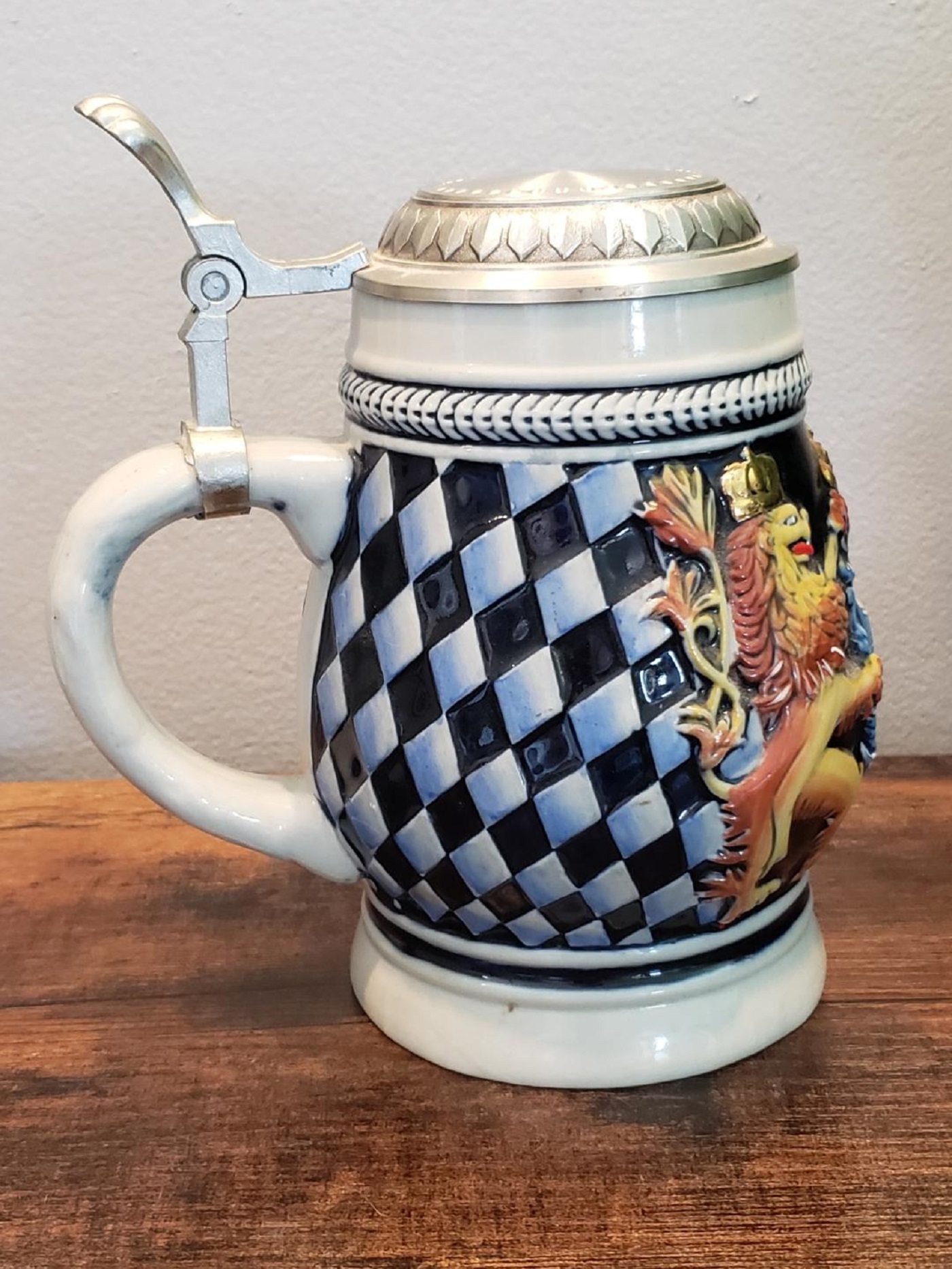 VTG Ceramic German Beer Stein with Pewter Lid "Bayern Coat of Arms