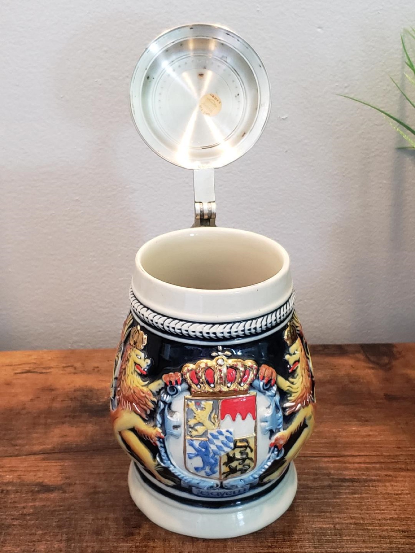 VTG Ceramic German Beer Stein with Pewter Lid "Bayern Coat of Arms