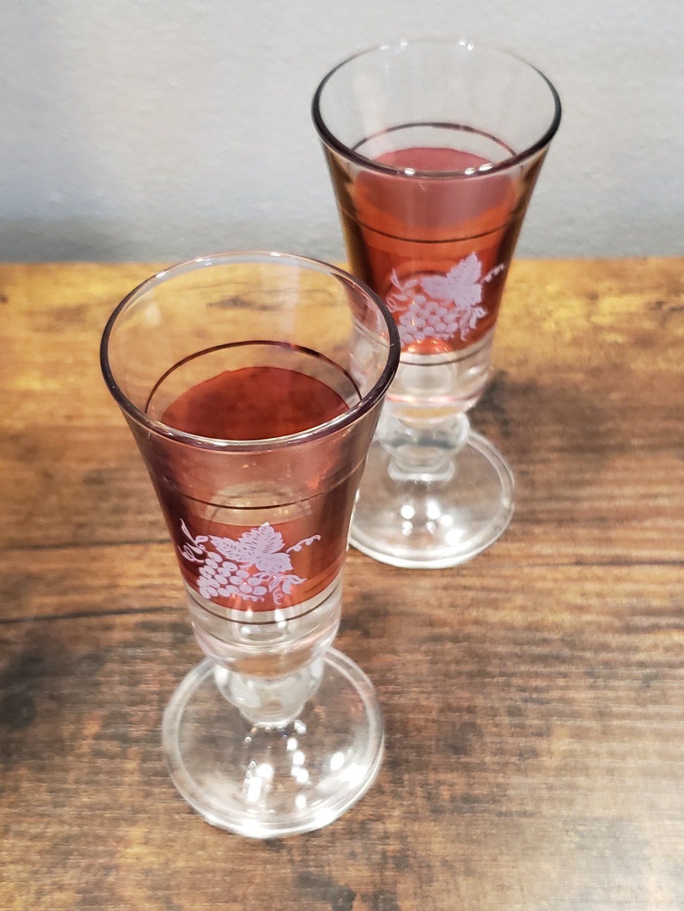 VTG Set of Two Italian Cranberry Grape Shot Glasses Property Room