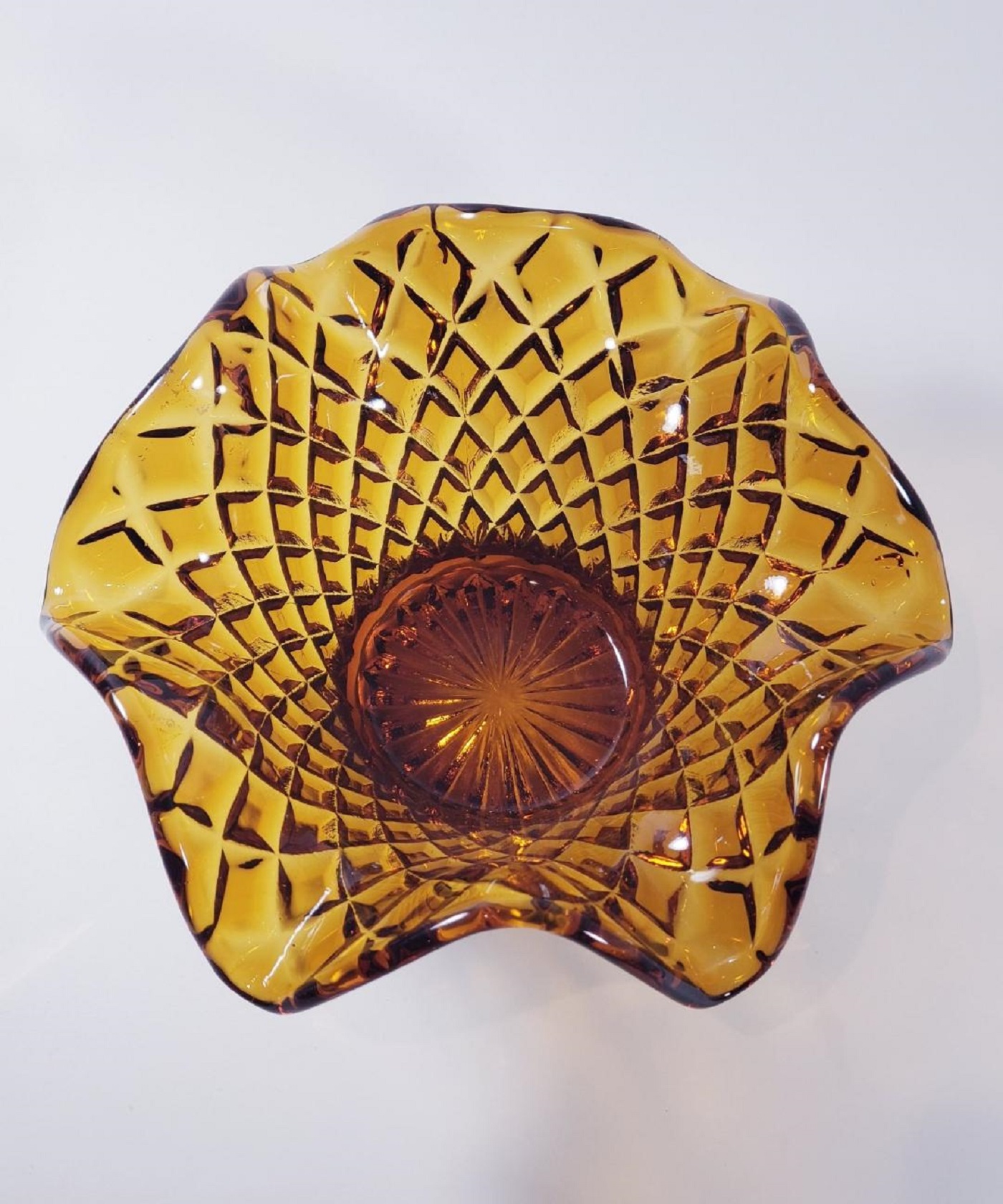 VTG Amber Hand Blown Art Glass Dish/Bowl Property Room