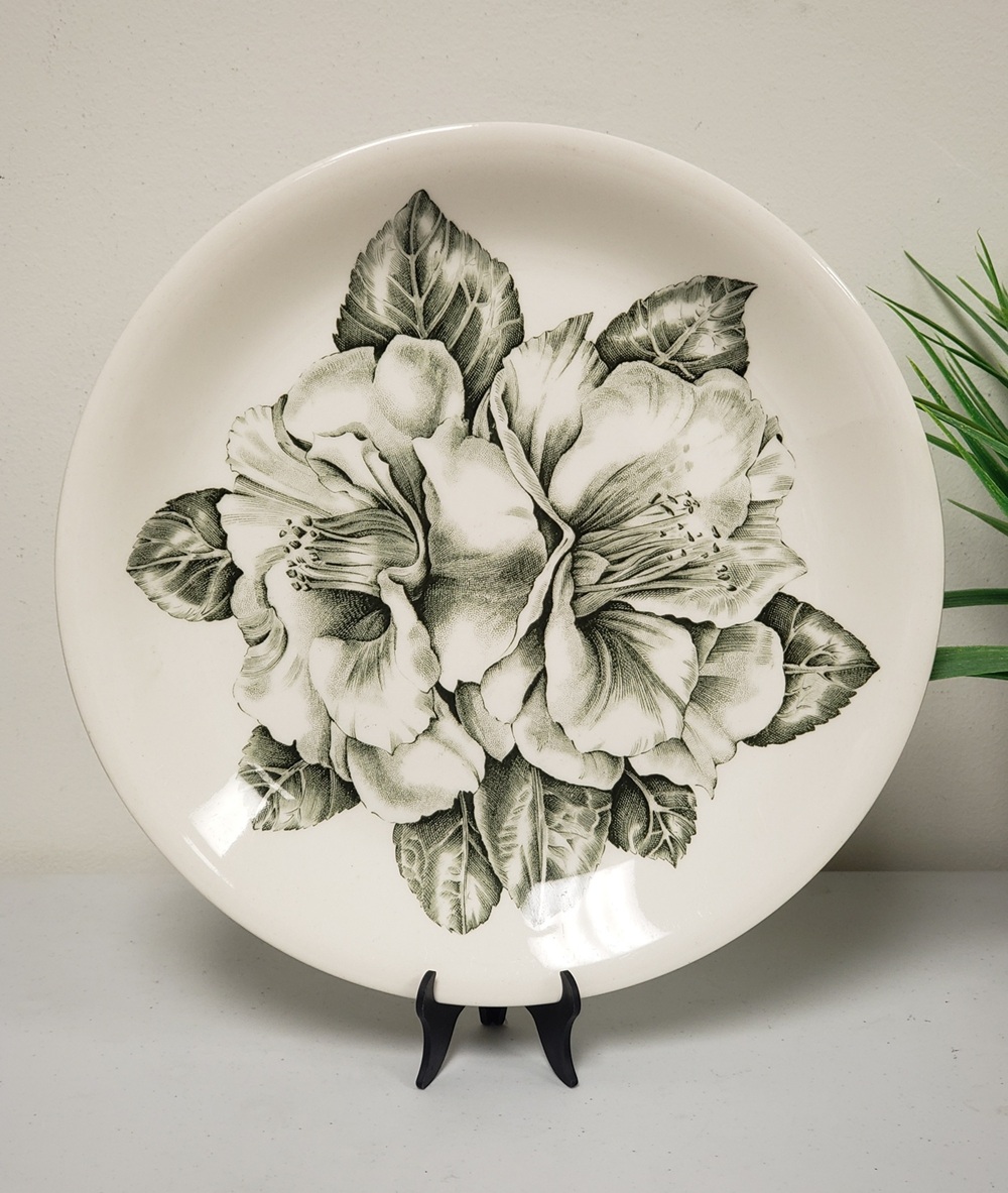Vintage Johnson Brothers Genuine Hand Engraving Sage Camellia 10" Round Plate, England