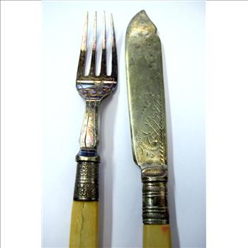 Vintage 1930's Fish Cutlery Set of 6 - French Ivory on Handles